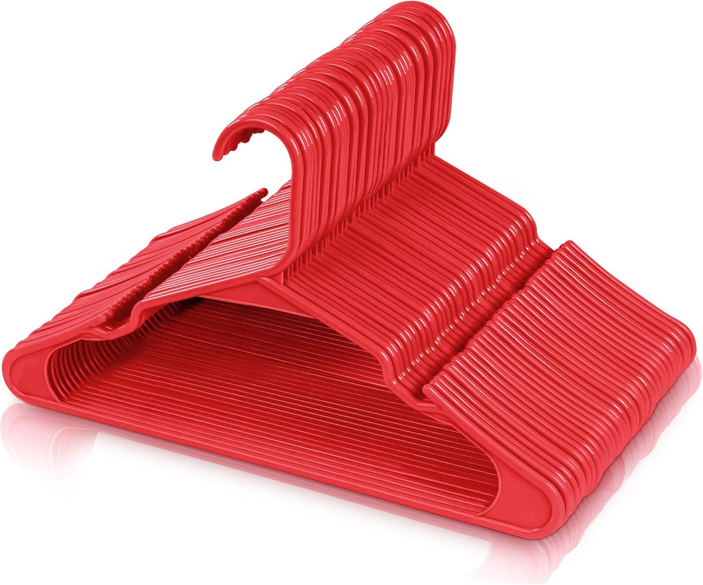 30 Pack Plastic Hangers Space Saving, Durable Hanger with Shoulder Grooves, Red
