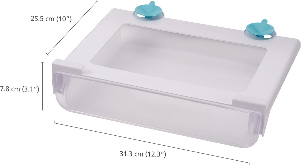 FridgeStore - Space Saving Under-shelf Storage Drawer Organiser, BPA free, Transparant/Turquoise, 31.3 cm