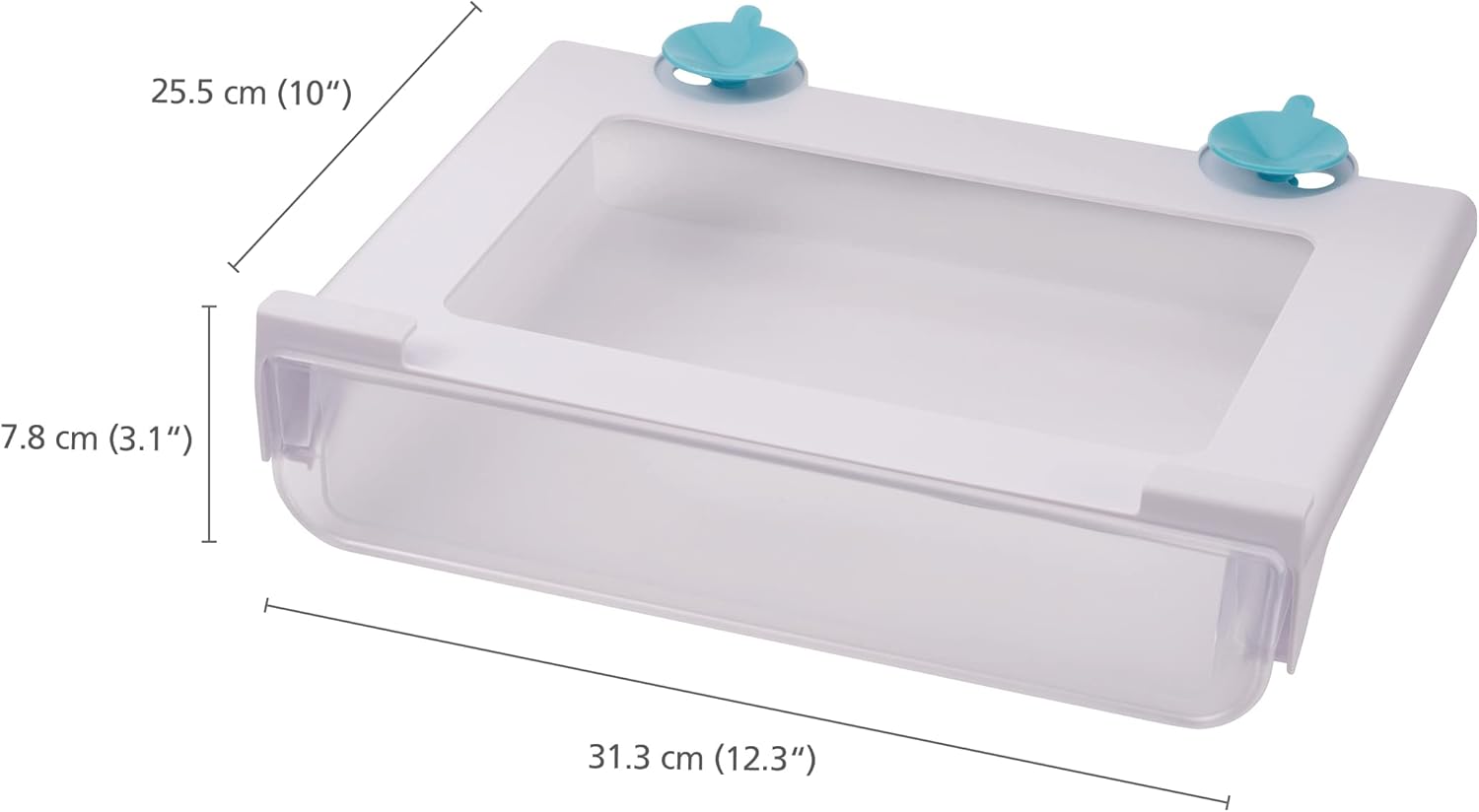FridgeStore - Space Saving Under-shelf Storage Drawer Organiser, BPA free, Transparant/Turquoise, 31.3 cm