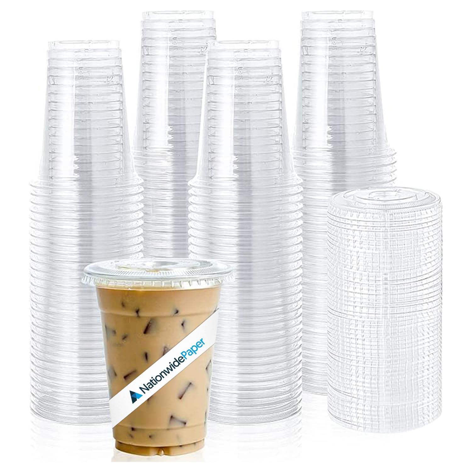 12oz Crystal Clear Smoothie Cups with Flat lids, Perfect for Iced Coffee, Milkshake, Slurpee, Ice Cream, Razzle, Slush, Smoothy, Party's Pack of 100
