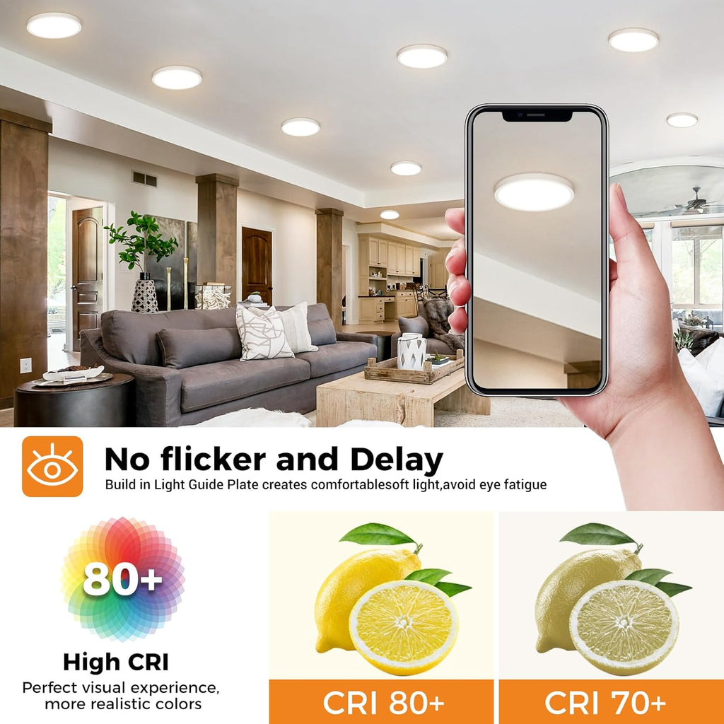4Pack Bathroom Light, 3000K/4000K/6500K 3 Color Temperature, Waterproof IP44, Small, Round, Modern, 15W 1500LM Flush Ceiling Light for Bathroom, Kitchen, Bedroom, Hallway and More,Ø18CM