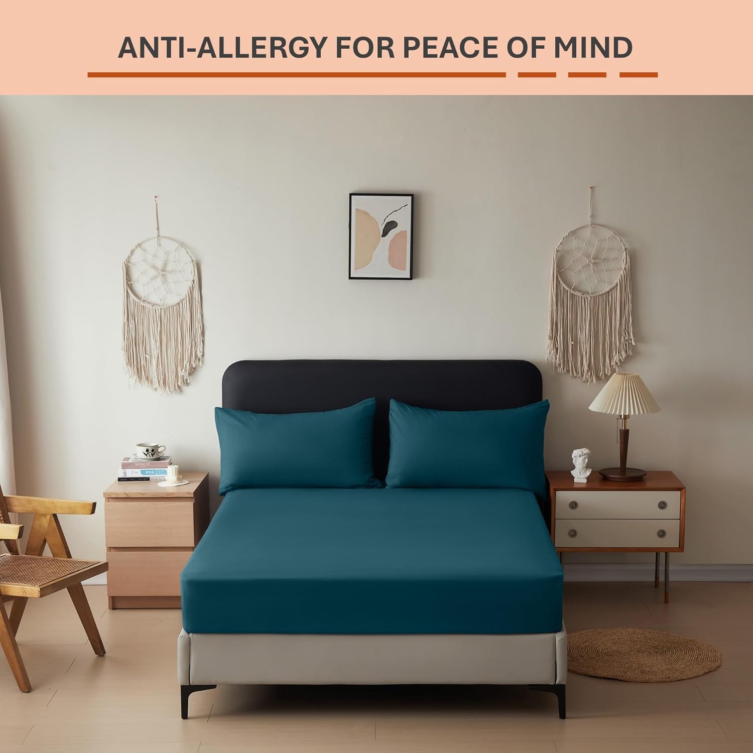 Anti-Allergy Anti-Bacterial Brushed Microfibre Polyester Fitted Bed Sheet - 28cm Depth, Easy Care, Fade Resistant (Teal, 4ft Small Double) Secondary image