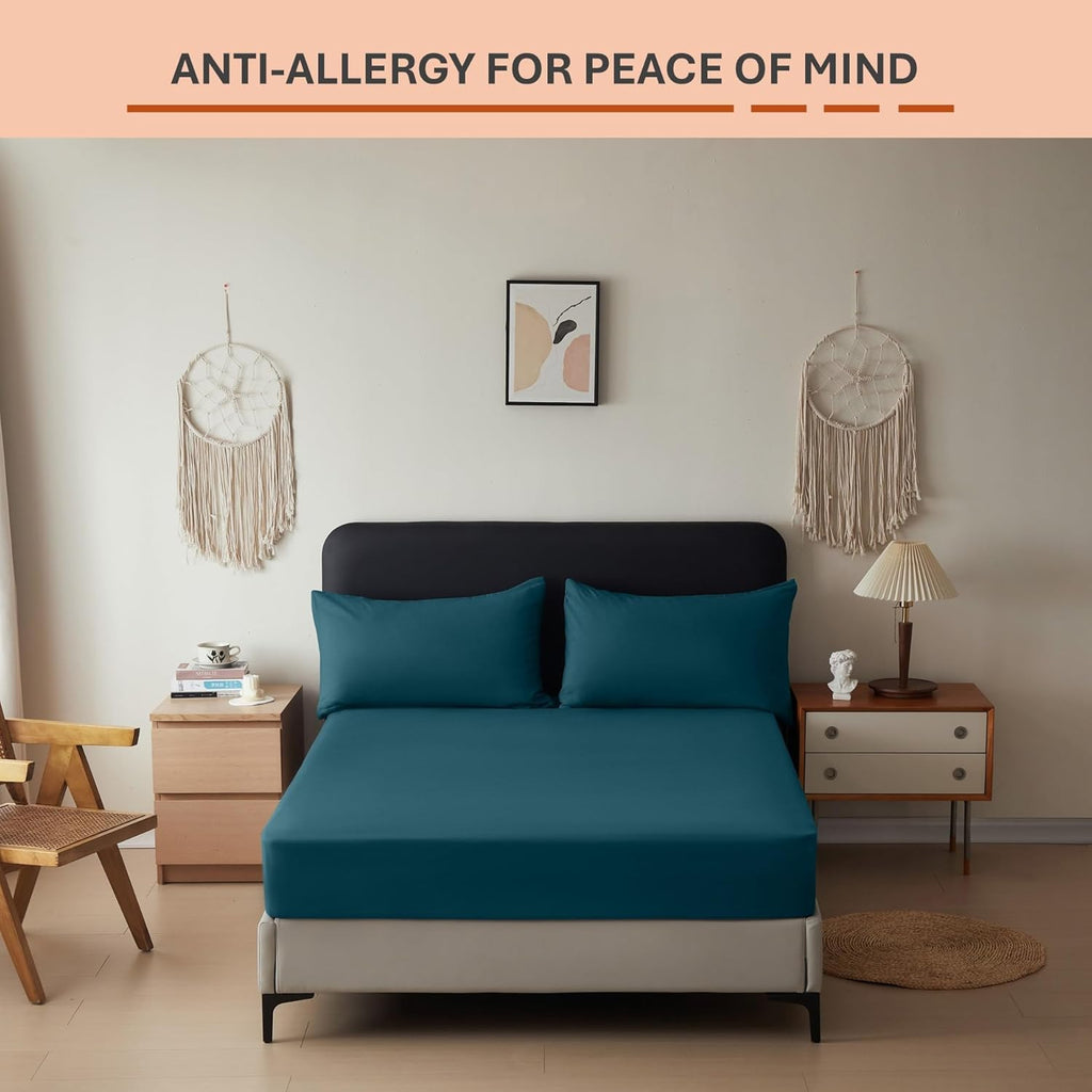 Anti-Allergy Anti-Bacterial Brushed Microfibre Polyester Fitted Bed Sheet - 28cm Depth, Easy Care, Fade Resistant (Teal, 4ft Small Double)