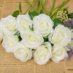 12 Pcs Artificial Roses, White Artificial Flowers Fake Roses Silk Fake Flowers for Garden, Wedding, Indoor and Outdoor