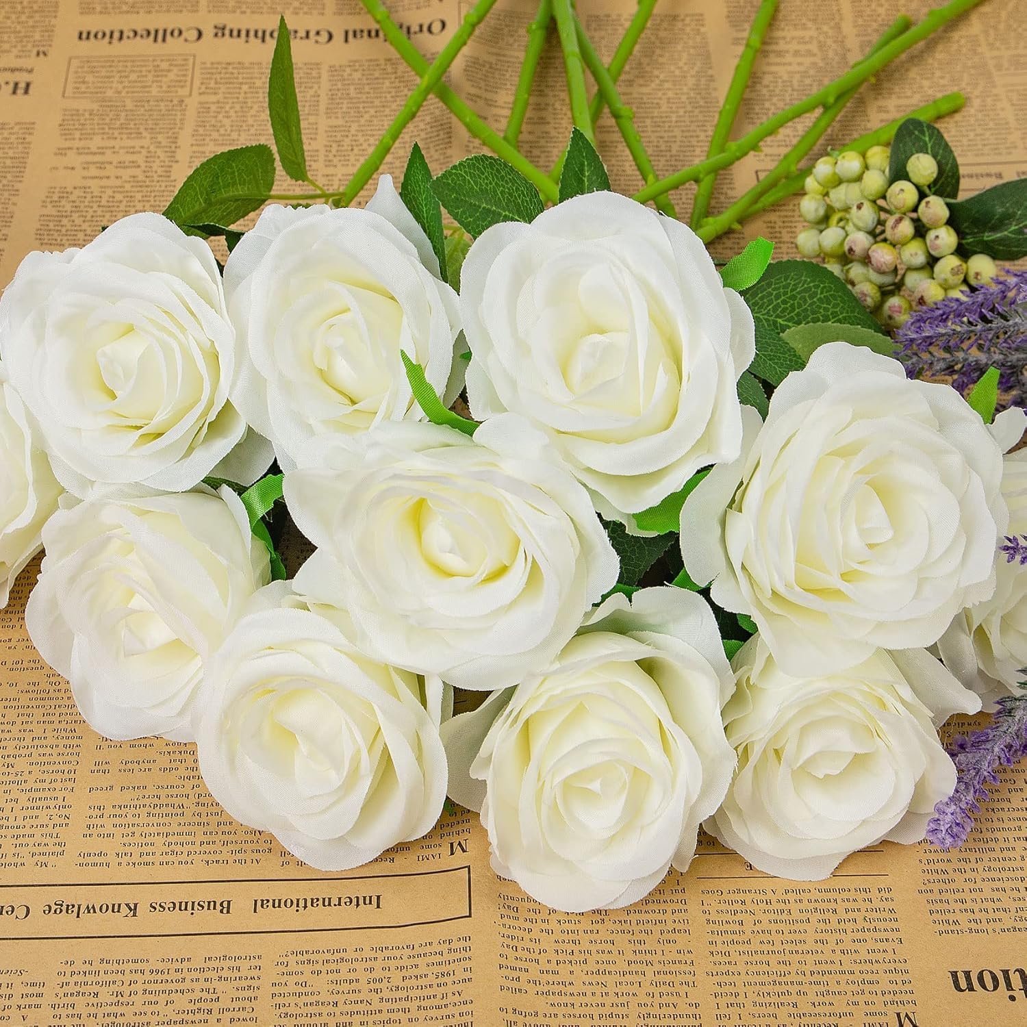 12 Pcs Artificial Roses, White Artificial Flowers Fake Roses Silk Fake Flowers for Garden, Wedding, Indoor and Outdoor