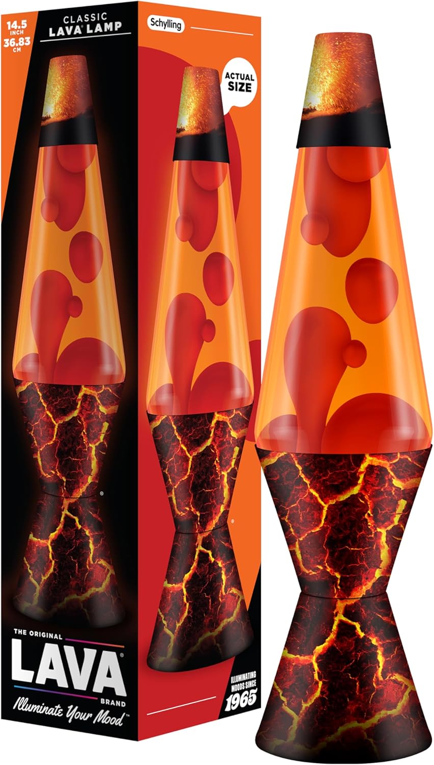 Lamp - 14.5" Volcanic Crags - The Original Motion Lamp - Red and Orange Liquid with Printed Base - Item #2078