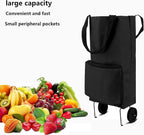 Folding shopping cart, supermarket trolley with two lightweight folding wheels, Oxford cloth bag reusable folding bag large capacity ultra-light handbag travel camping home essential artifact(black)