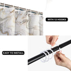 Shower Curtain Mould Proof Mildew Resistant Bathroom Shower Curtains Waterproof Shower Curtain 100% Polyester Marble Shower Curtains with 12 Hooks, 180 x 180 cm (Marble)