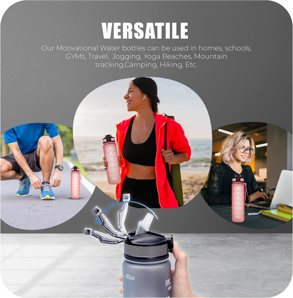 Sports Water Bottle with Straw and Time Marking, and 32OZ Capacity - Motivational and Eco-Friendly BPA-Free Bottle for Running, Gym, Yoga, Outdoors, and Camping (Style-1, Pink)