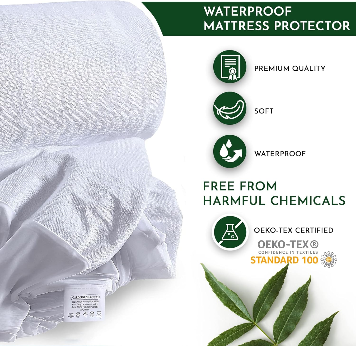 100% Waterproof Mattress Protector Double-30cm Extra Deep Stretch Skirt Non-Noisy Terry Top Fitted Mattress Protector Double Bed Cover(137x190cm)