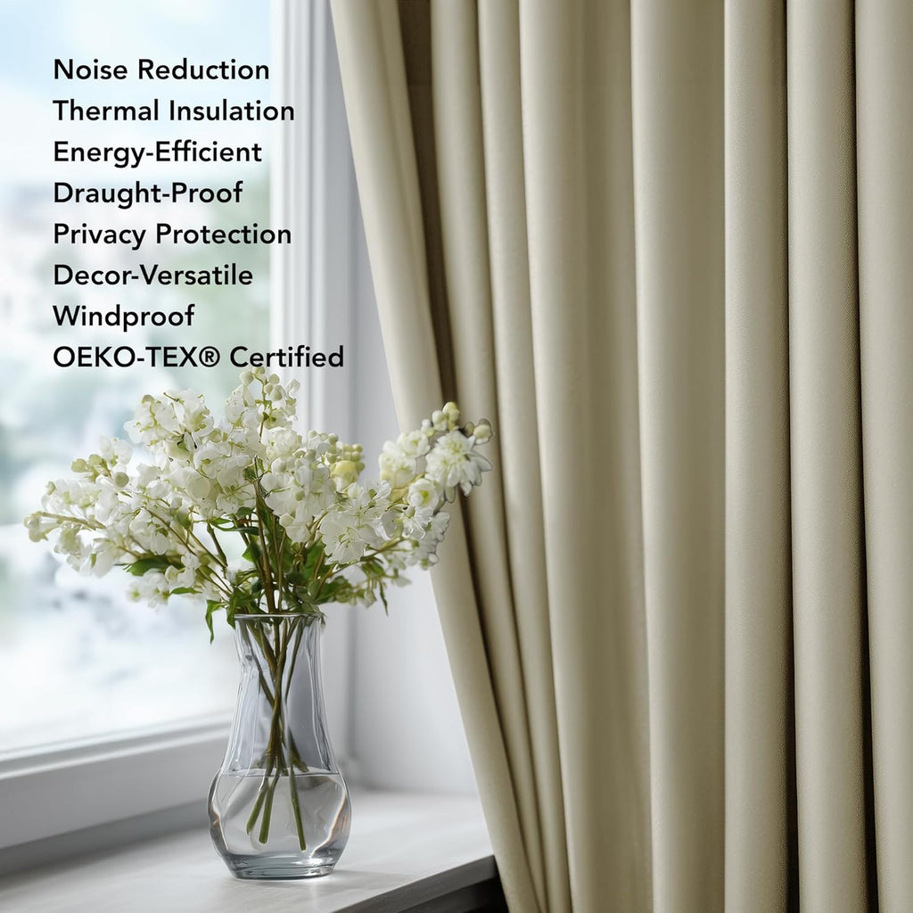 Window Decoration Super Soft Thermal Insulated Eyelet Room Darkening Curtains for Bedroom Beige 46x84 Inch 2 Panels
