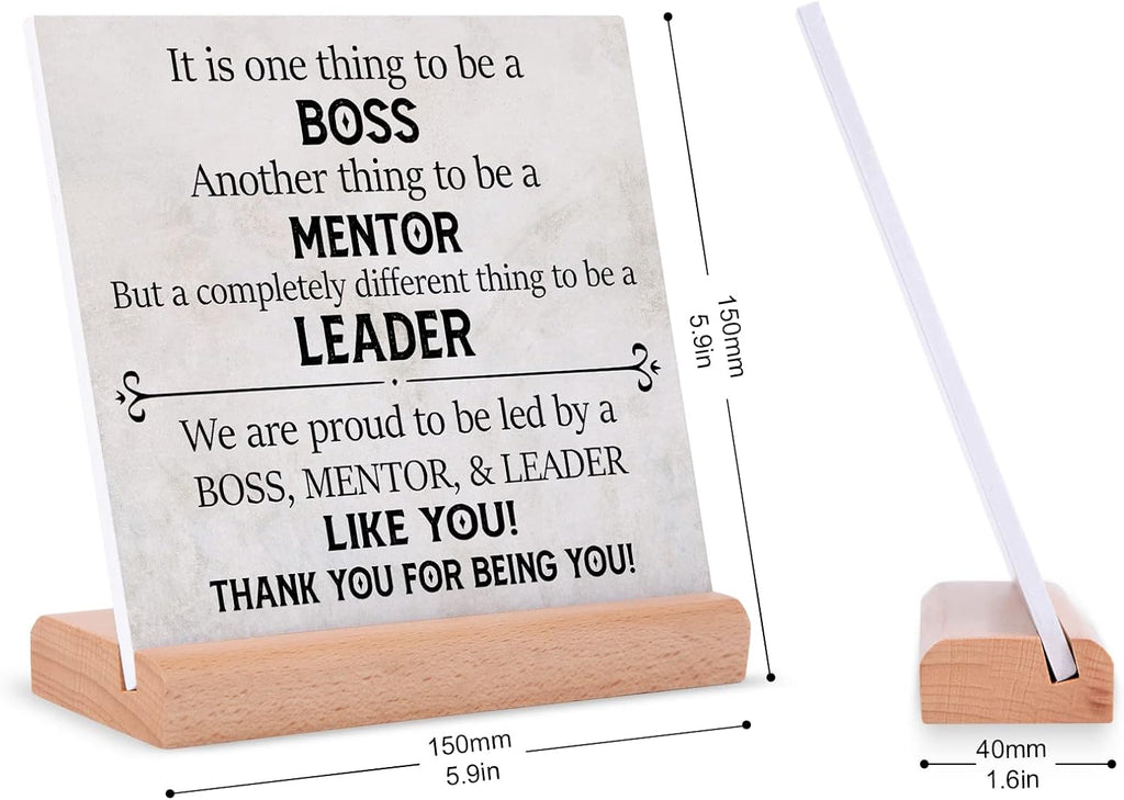 Boss Gifts Desk Decor - Best Boss Mentor Leader Gift From Employee Coworkers, Team Leader Gifts for Christmas Birthday Retirement, Thank You Gifts Plaque with Wooden Stand