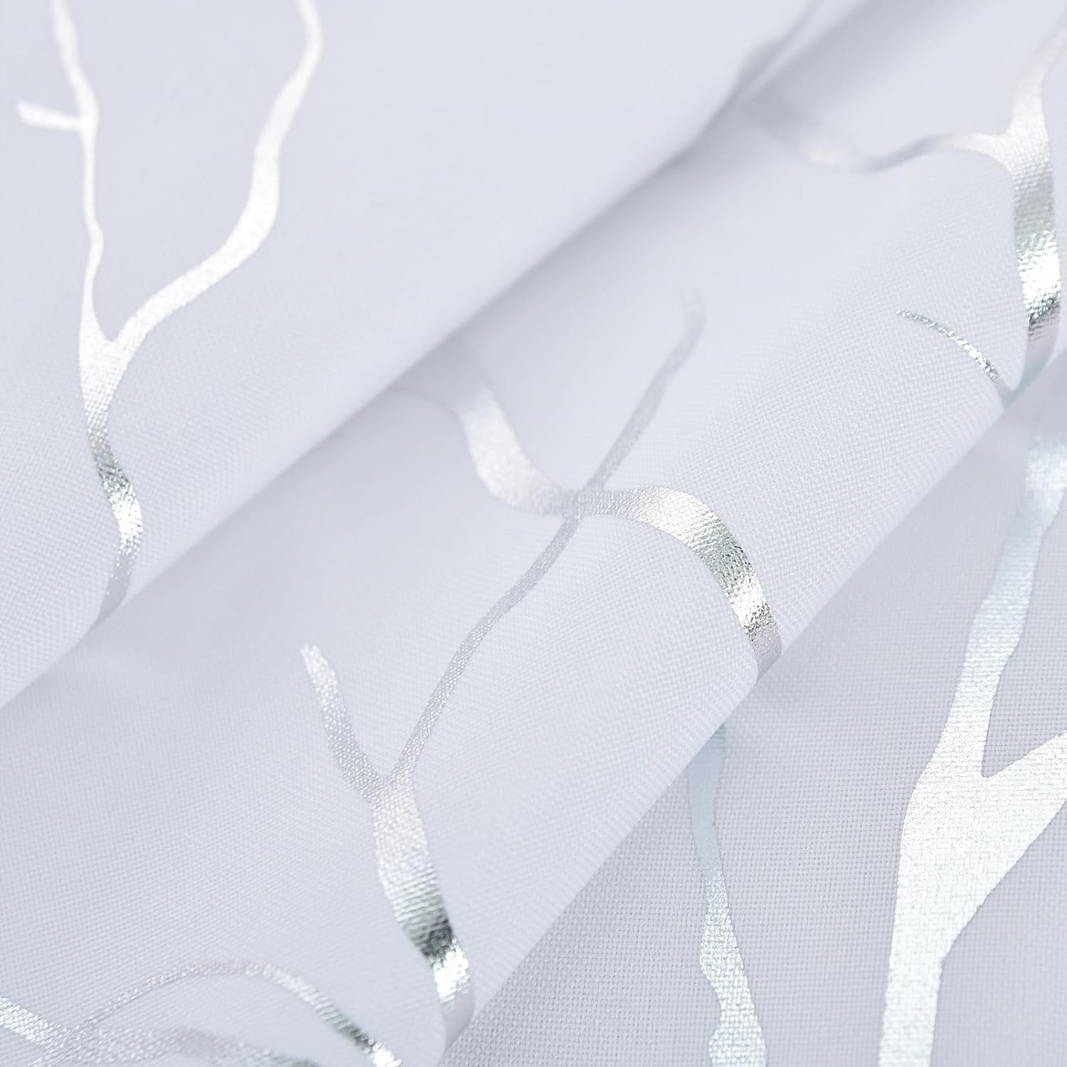 Kotile Silver Tree Branch Curtains 63 Inch Length, Metallic Shimmer White Curtains for Bedroom, Grommet Top Privacy Semi-Sheer, 52 x 63 Inch, 2 Panels