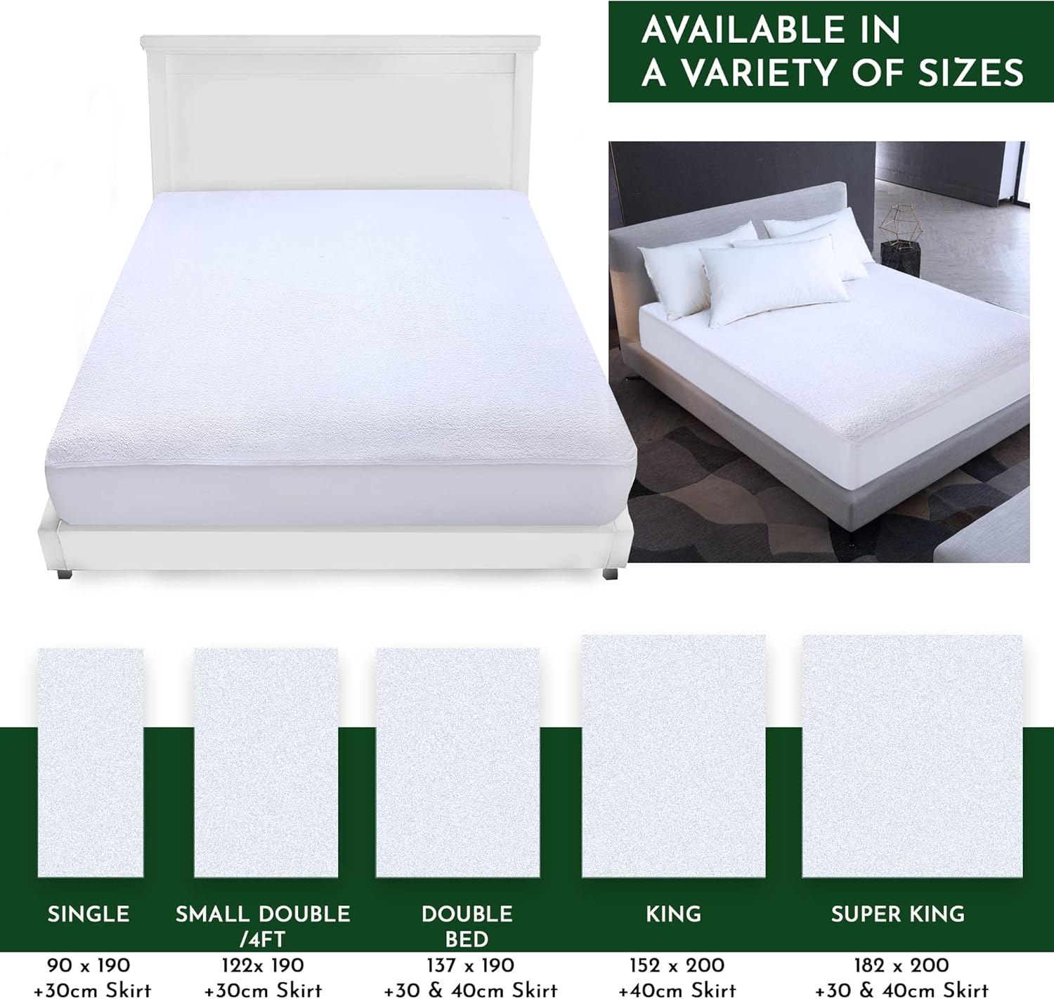 Waterproof Mattress Protector King |40cm Extra Deep Fitted King Size Waterproof Bed Protector Topper | Non Noisy & Breathable Mattress Cover King Size Bed(152 X 200 +40CM)