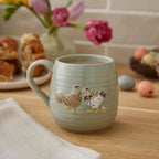 Hen House Lane Sage Belly Mug | Farmhouse Stoneware Coffee Cup | Ribbed & Embossed Hen Design | Rustic Tea Mug for Home & Kitchen | Dishwasher & Microwave Safe | 400ml