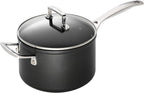 Toughened Non-Stick 18x11.1cm Saucepan with Helper Handle and Glass Lid, Aluminium, 51108180010302, Black