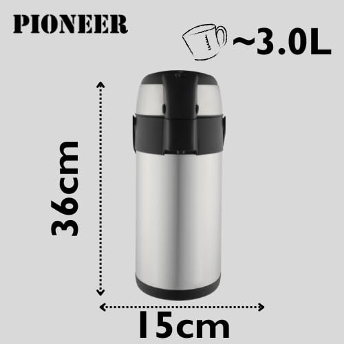 3.0L Stainless Steel Push-Pump Airpot, Leakproof Flask for Hot and Cold Drinks, Easy Pump Drink Dispenser for Events, Satin Finish