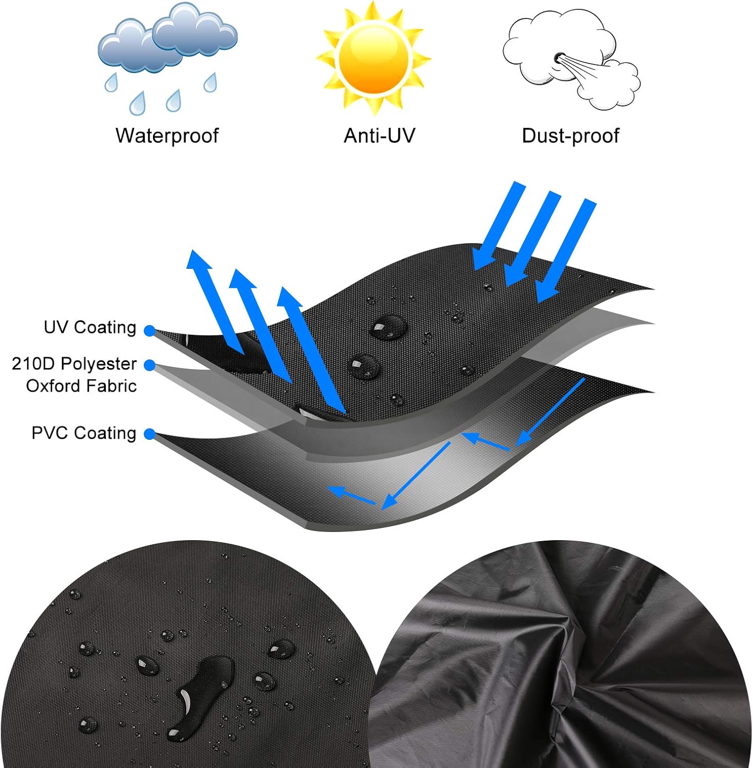 Garden Furniture Covers Waterproof, Outdoor Patio Table Covers Heavy Duty 210D Anti-UV Windproof Protective Cover for Outside Rattan Table and Chair Set (126x126x74cm)