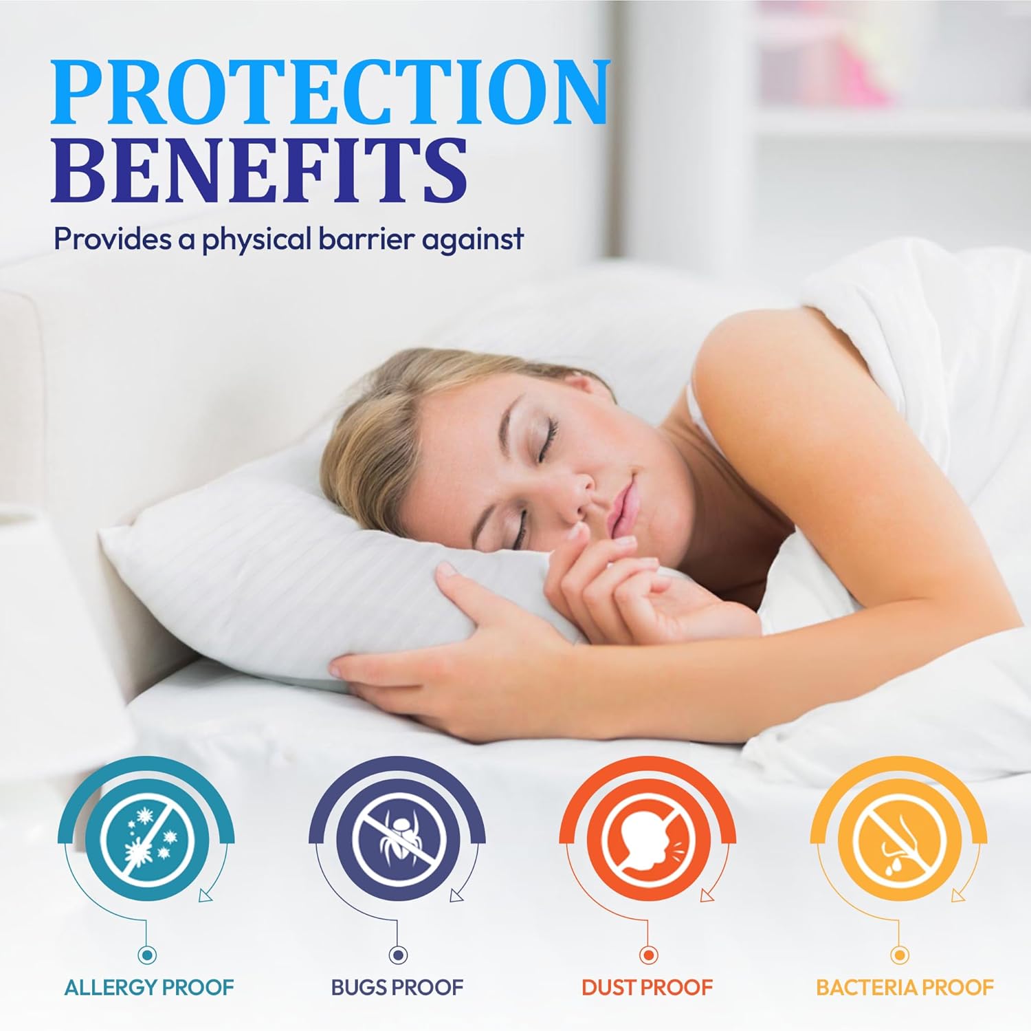 Eutony Pillow Protectors 2 Pack Satin Stripes - Ultra Luxe Zipped Pillow Protectors, Soft & Breathable Hypoallergenic 50 x 75cm - White