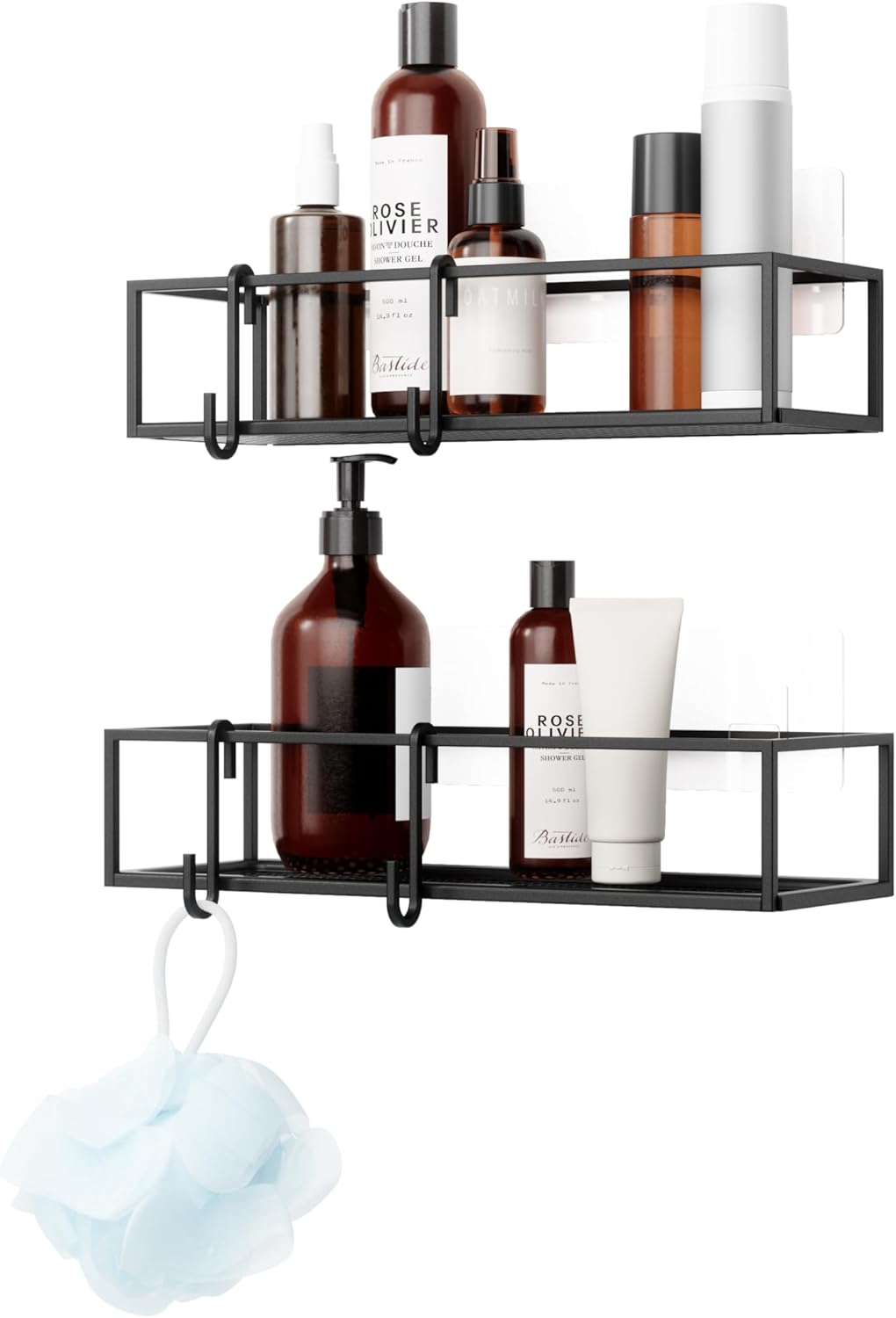 Cubiko Shower Shelf, Metal Floating Shelves with Adhesive Mounting Strips, 2-Pack, Black Main image