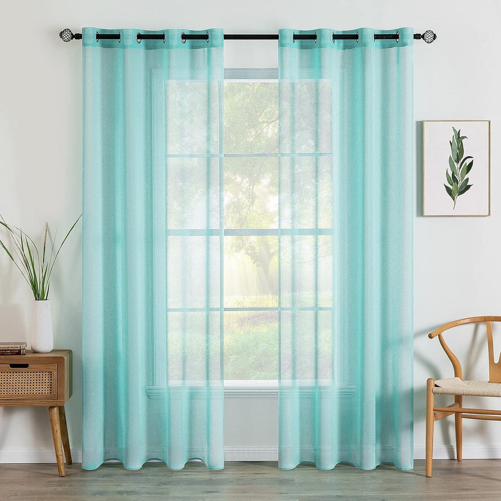 2 Panels Sheer Window Curtains Elegant Window Voile Panels Drapes Treatment for Bedroom Living Room 46" Wx54 L Grommet Top Turquoise
