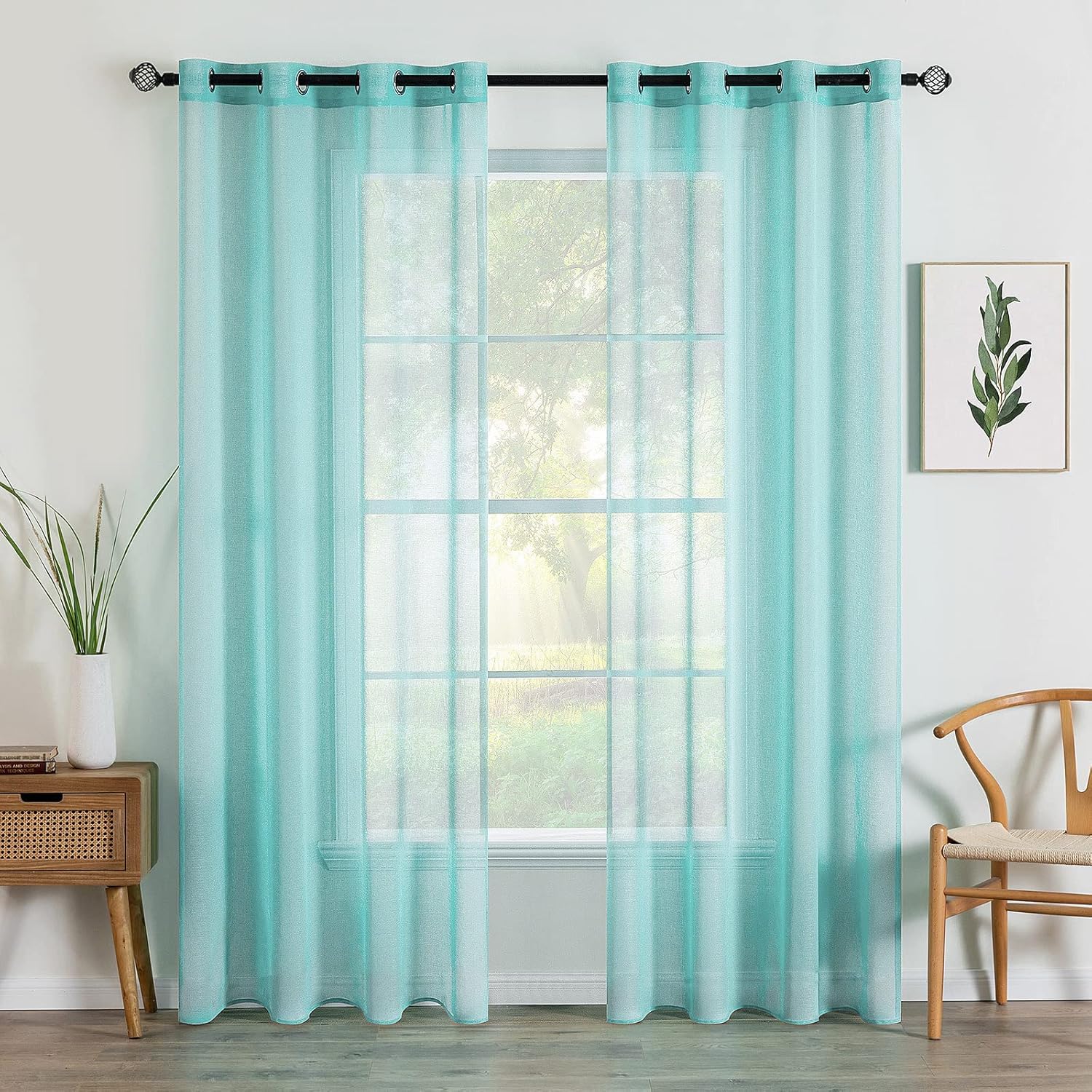2 Panels Sheer Window Curtains Elegant Window Voile Panels Drapes Treatment for Bedroom Living Room 46" Wx54 L Grommet Top Turquoise