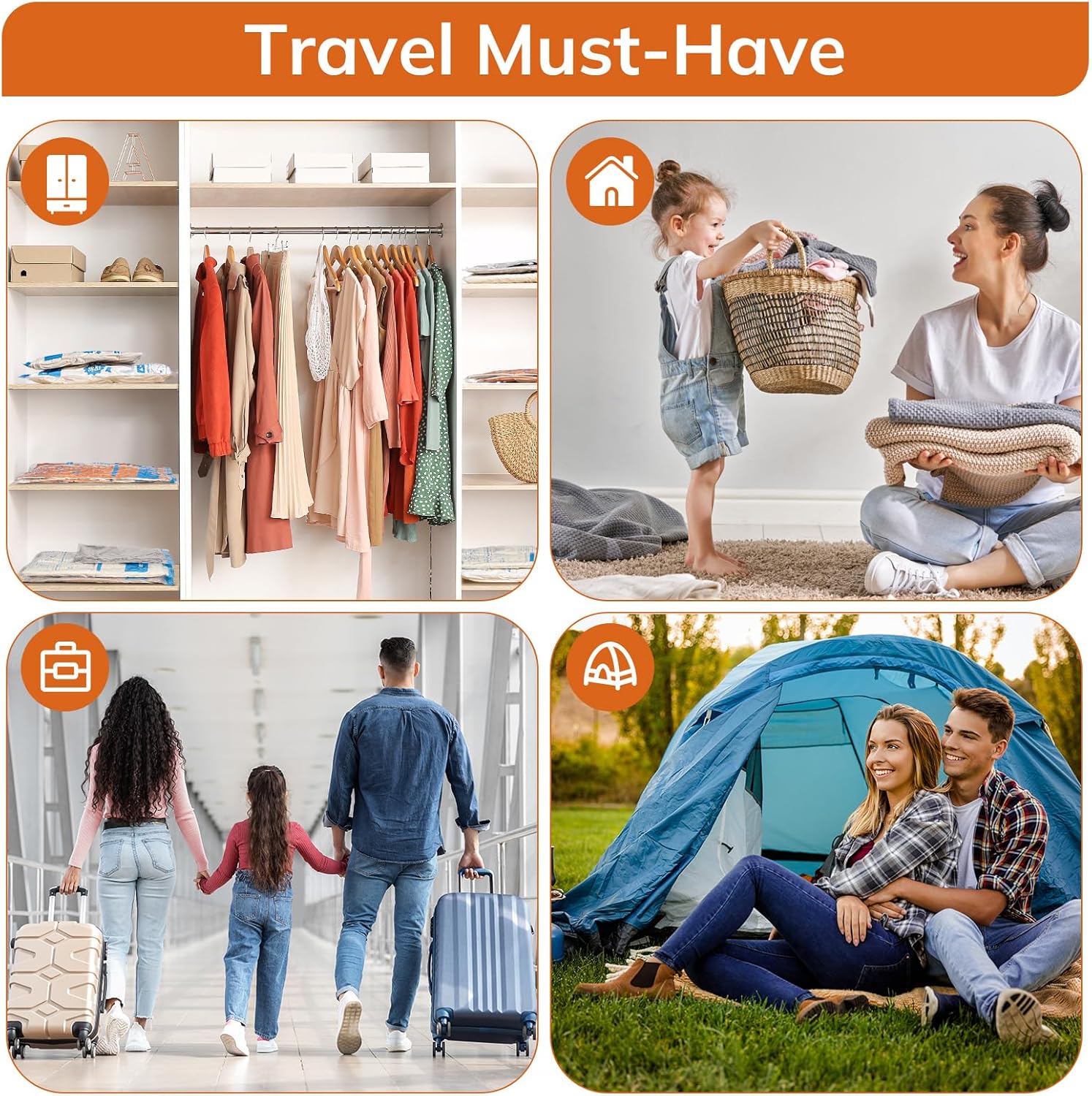 Vacuum Compression Storage Bags for Clothes - 6 Pack Reusable Space Saver Bags with Wireless Electric Air Pump for travel (3 Medium + 3 Small)