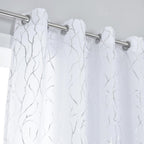 Kotile Silver Tree Branch Curtains 63 Inch Length, Metallic Shimmer White Curtains for Bedroom, Grommet Top Privacy Semi-Sheer, 52 x 63 Inch, 2 Panels