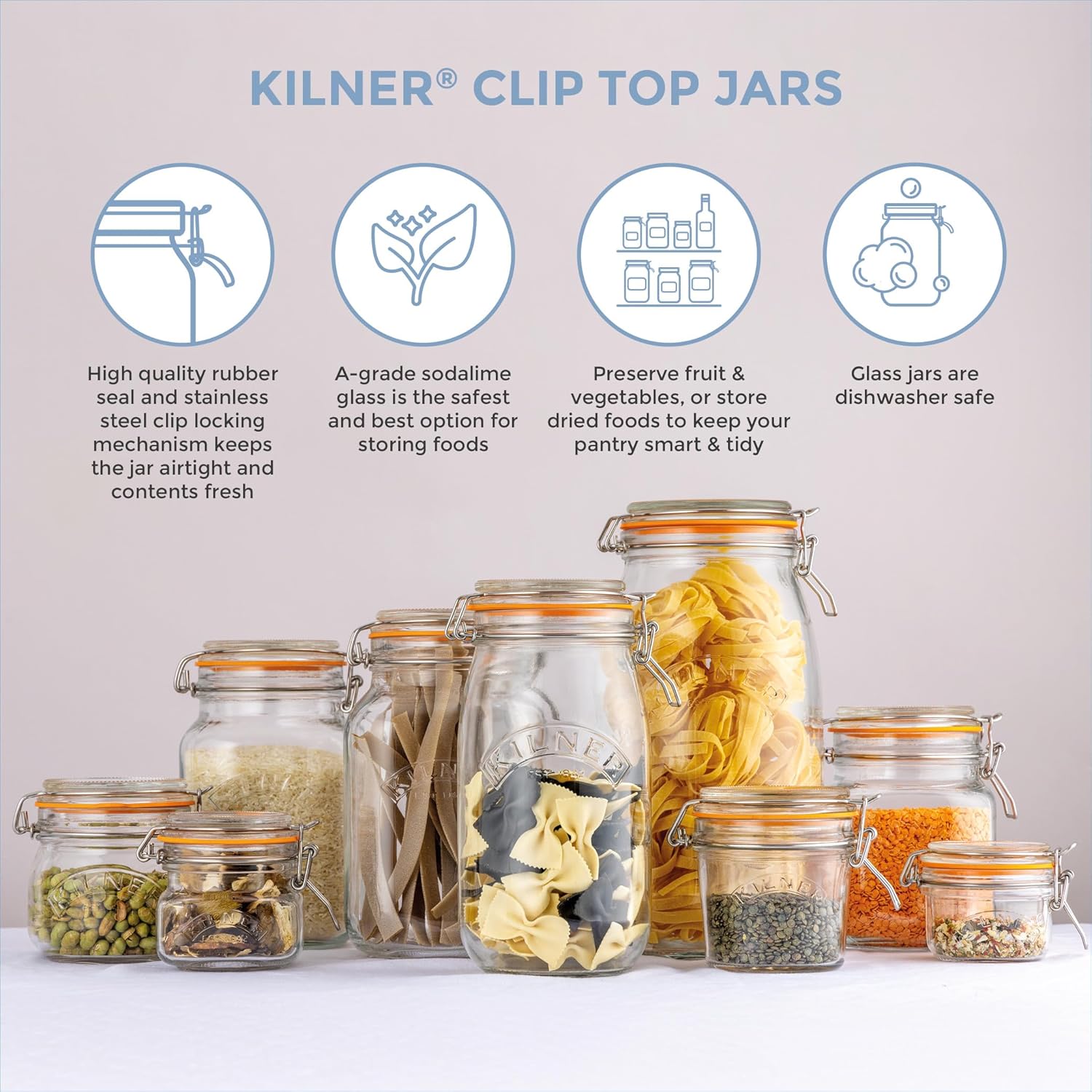 Clip Top Jar 1.5 Litre (1500 ml) Airtight Glass Storage Jar for Preserving Fruits Vegetables Coffee Tea Rice Flour Nuts Pasta