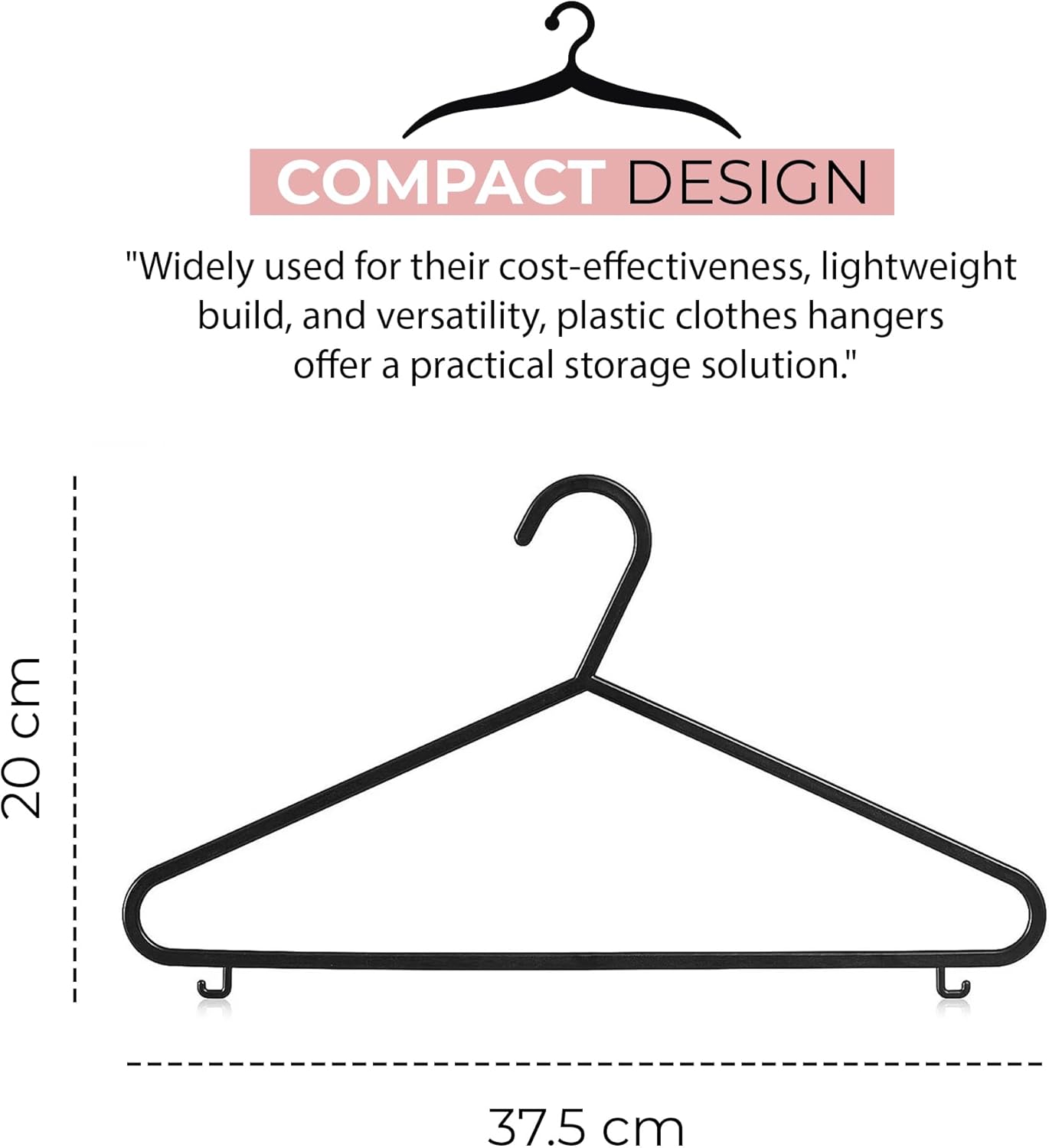 Coat Hangers, 50 Pack, Black | Adult Plastic Clothes Hangers for Clothes | Durable & Lightweight | Non-Slip, Space-Saving Design for Shirts, Jackets, Trousers & More (50 Pack)