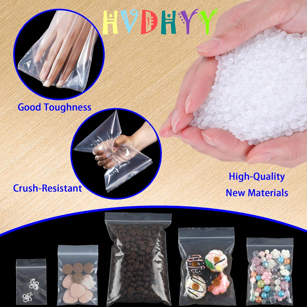 900pcs Grip Seal Bags Mixed Size Small Clear Resealable Storage Pouches Poly Perfect for Small Cookies Sweets Jewellery and Diamond Painting 100µ