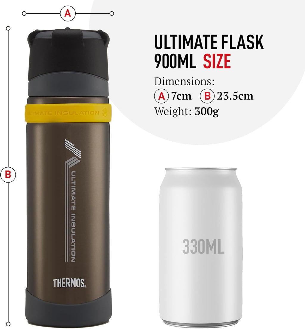Charcoal Ultimate Flask (900ml), Reusable Insulated Stainless Steel Thermal Coffee Cup for Hot or Cold Drinks, Vacuum Sealed Water Flask with a Leak-Proof Lid, 24hr Hot/24hr Cold