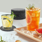4 Inch Slate Drink Coaster Set Of 8 Black Stone Coasters Bulk Cup Coaster Set For Coffee Beer Mug Wine Glass Bar Home Round