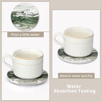 6 Pcs Green Ceramic Coasters with Holder Round Cool Drink Best Modern Absorbent Coaster Set for Coffee Table, Art Decorative Coasters, Bar, Farmhouse, Outdoor Cup Coaster Gifts