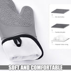 Oven Gloves, Sopito Set of 6 Silicone Oven Mitts 446°F Heat Resistant with Pot Holders for Kitchen Baking Grilling Microwave, Grey