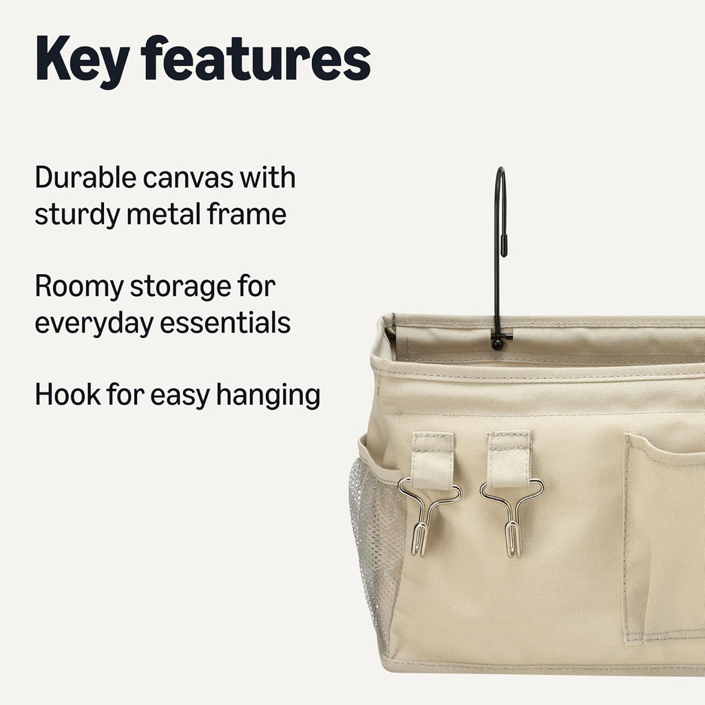 Bedside Caddy Hanging Storage Organizer, 12 x 37 x 20 cm, Linen