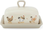 Hen House Lane Butter Dish | British Designed Farmhouse Kitchen Storage | Embossed Stoneware with Ribbed Body | Rustic Countryside Style | Dishwasher & Microwave Safe