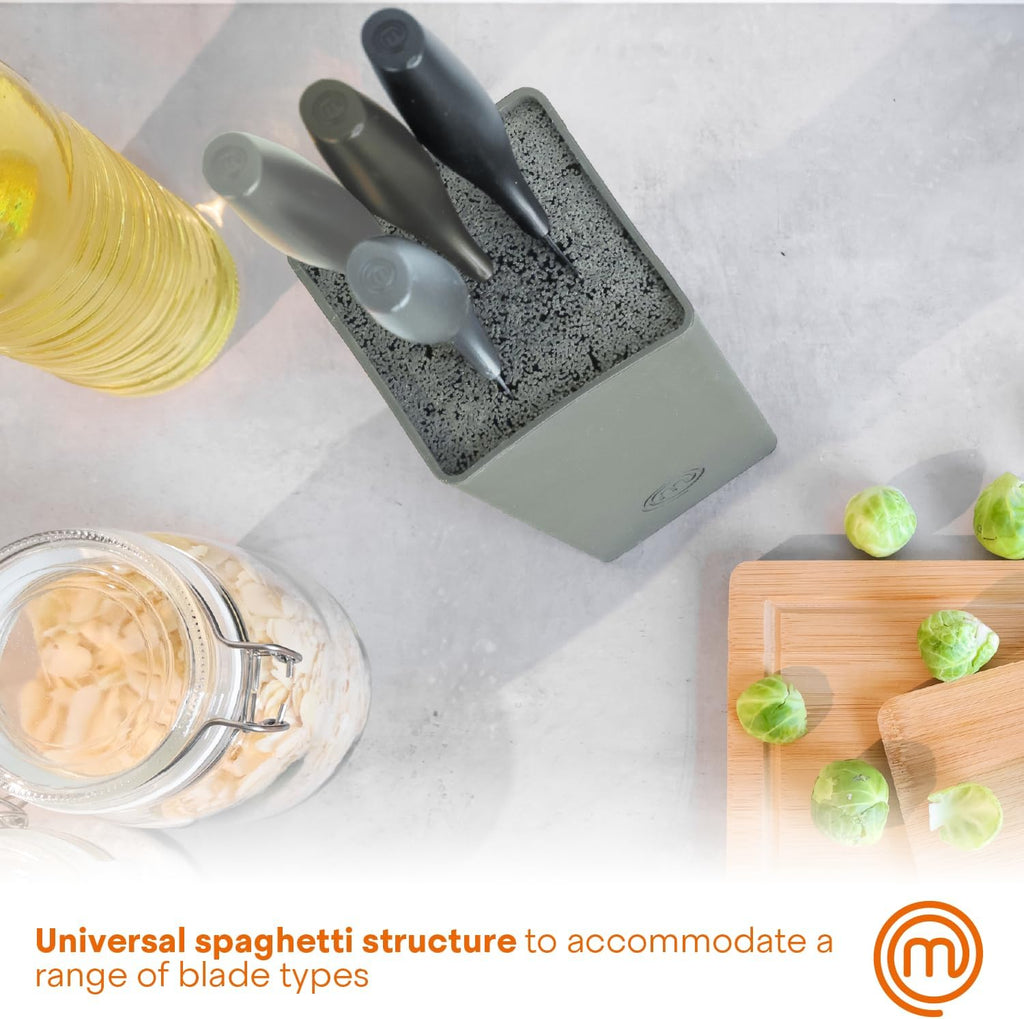 Knife Set with Block, 5 Kitchen Knives with Sharp Stainless Steel Blades (Chef, Paring, Utility, Carving, Bread) Soft Touch Easy Grip Handles & Universal Knife Holder, Earth Greys