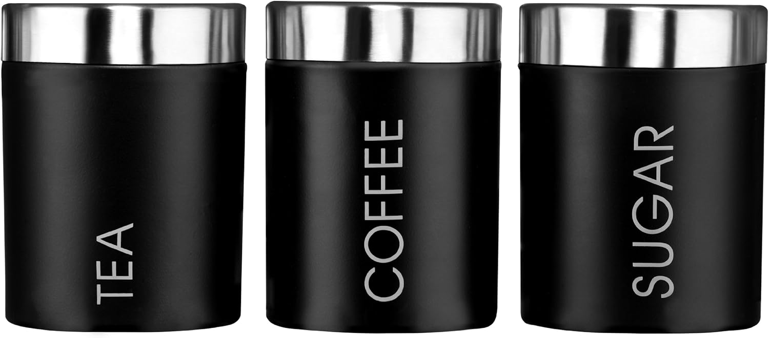 Housewares Liberty Tea, Coffee and Sugar Canisters - Set of 3, Black