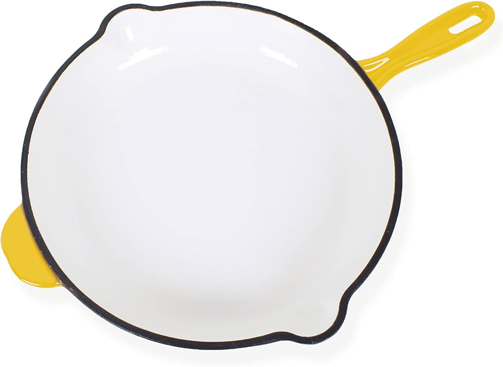 ECHTWERK Cast Iron Frying Pan with Enamel Coating Two Handles and Spout Suitable for Ovens, Grills, BBQ and Induction Cookers, Diameter 26.5 cm, Yellow