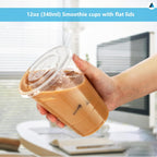 12oz Crystal Clear Smoothie Cups with Flat lids, Perfect for Iced Coffee, Milkshake, Slurpee, Ice Cream, Razzle, Slush, Smoothy, Party's Pack of 50