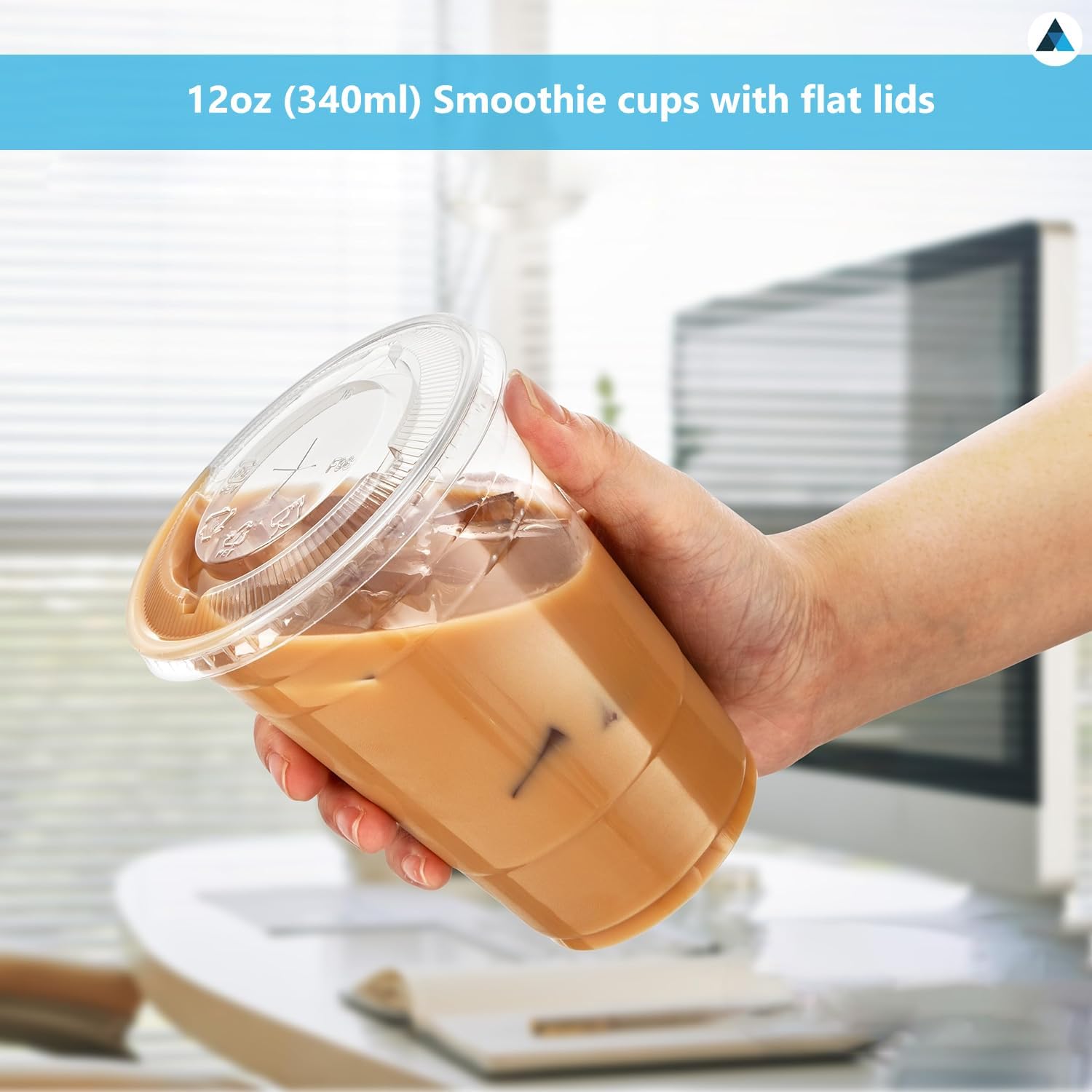 12oz Crystal Clear Smoothie Cups with Flat lids, Perfect for Iced Coffee, Milkshake, Slurpee, Ice Cream, Razzle, Slush, Smoothy, Party's Pack of 50