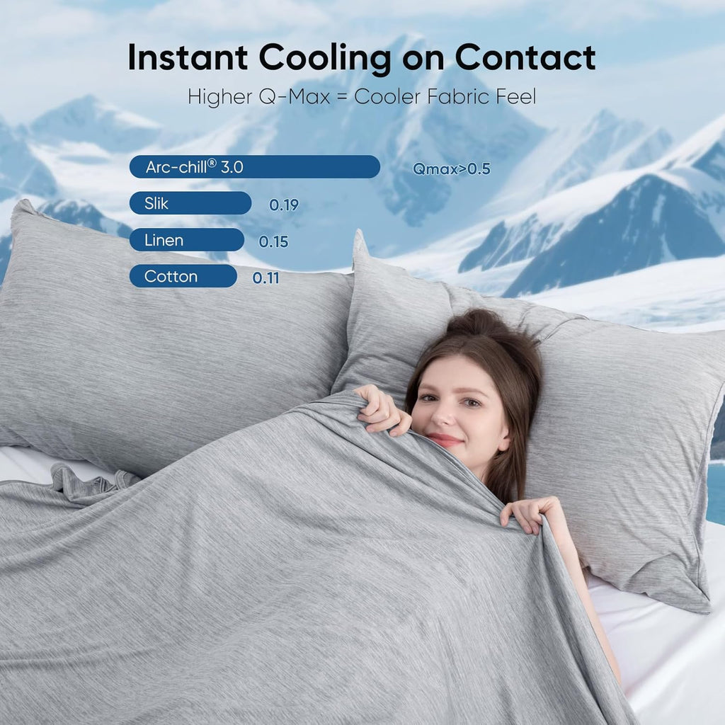 Cooling Blanket for Night Sweats, Q-Max 0.5 Arc-Chill 3.0 Cool Fiber Summer Throw for Bed Sofa Chair Travel Adult Kids Hot Sleeper, Comfort, Lightweight, Twin/Double, 150x200cm, Gray