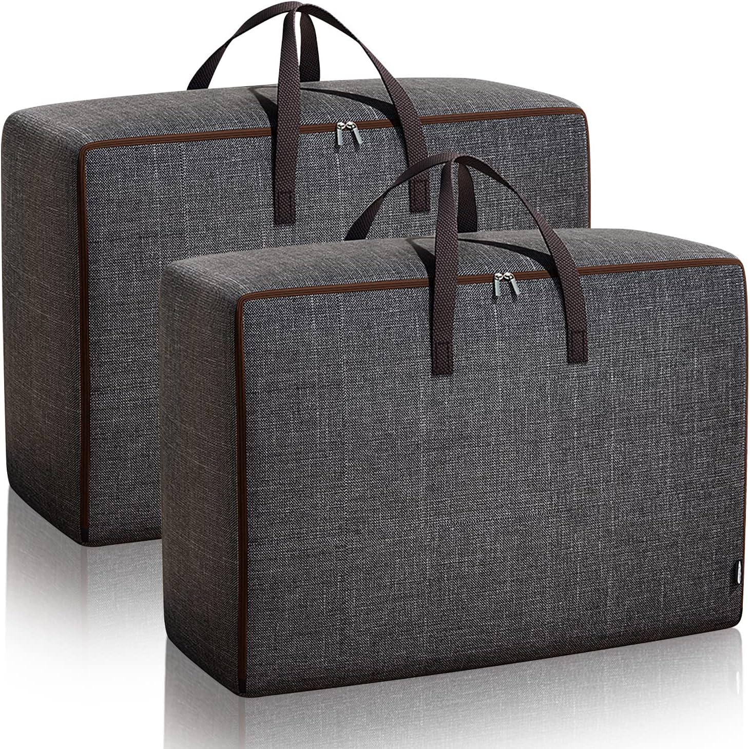 Duvet Storage Bags, 2 PCS Large Oxford Fabric Organizer Bags with Zips, Breathable Underbed Storage for Bedding, Clothes, Duvets, Pillows, Quilt (60L *2)