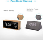 Alarm Clock Bedside, Wooden Digital Alarm Clocks Non Ticking, Adjustable Brightness & USB Charging for Bedside, Desk, Shelf