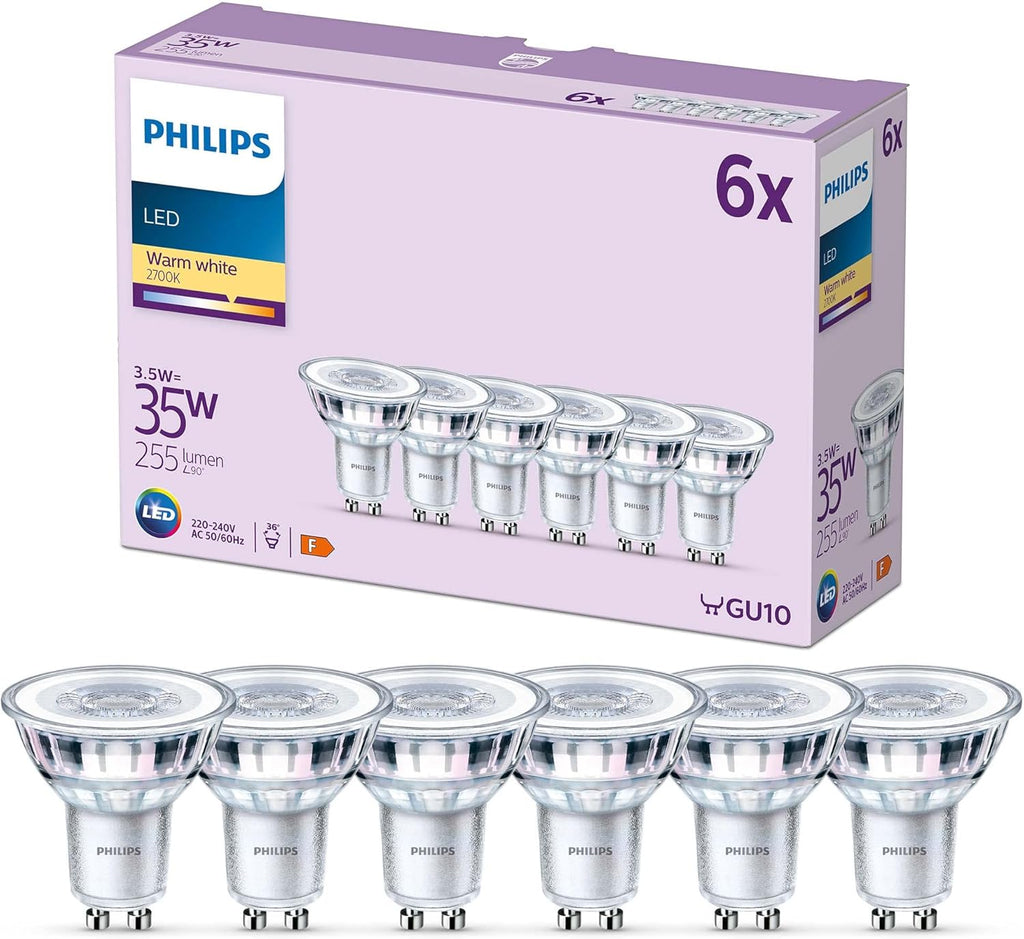 LED Classic Spot Light Bulb 6 Pack [Warm White 2700K - GU10] 35W, Non Dimmable. for Home Indoor Lighting.