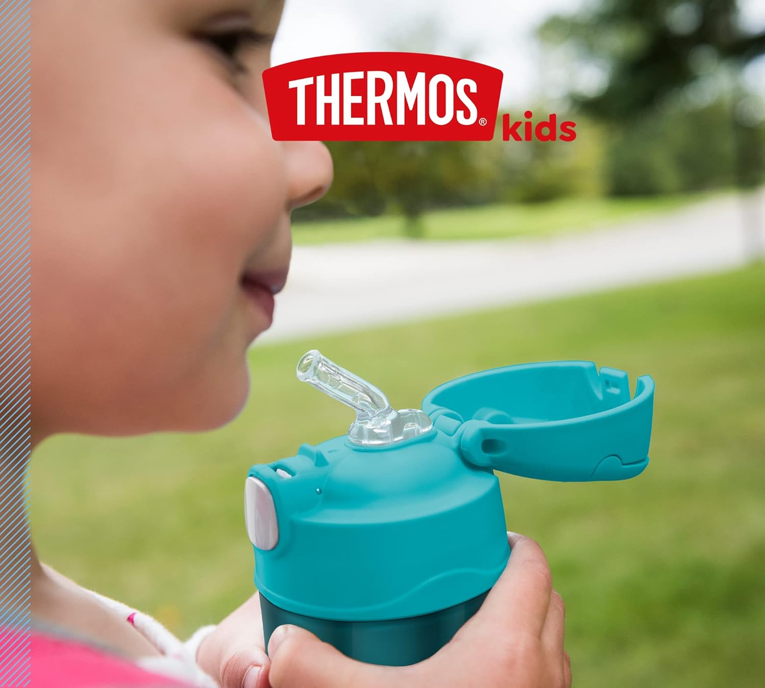 THERMOS Kids FUNTAINER Straw Bottle 0.35 L, Ocean Teal, thermos Flask for Children, Made of Stainless Steel, with Straw, 12 Hours Cold, Absolutely Leak-Proof, for School, Nursery, Break