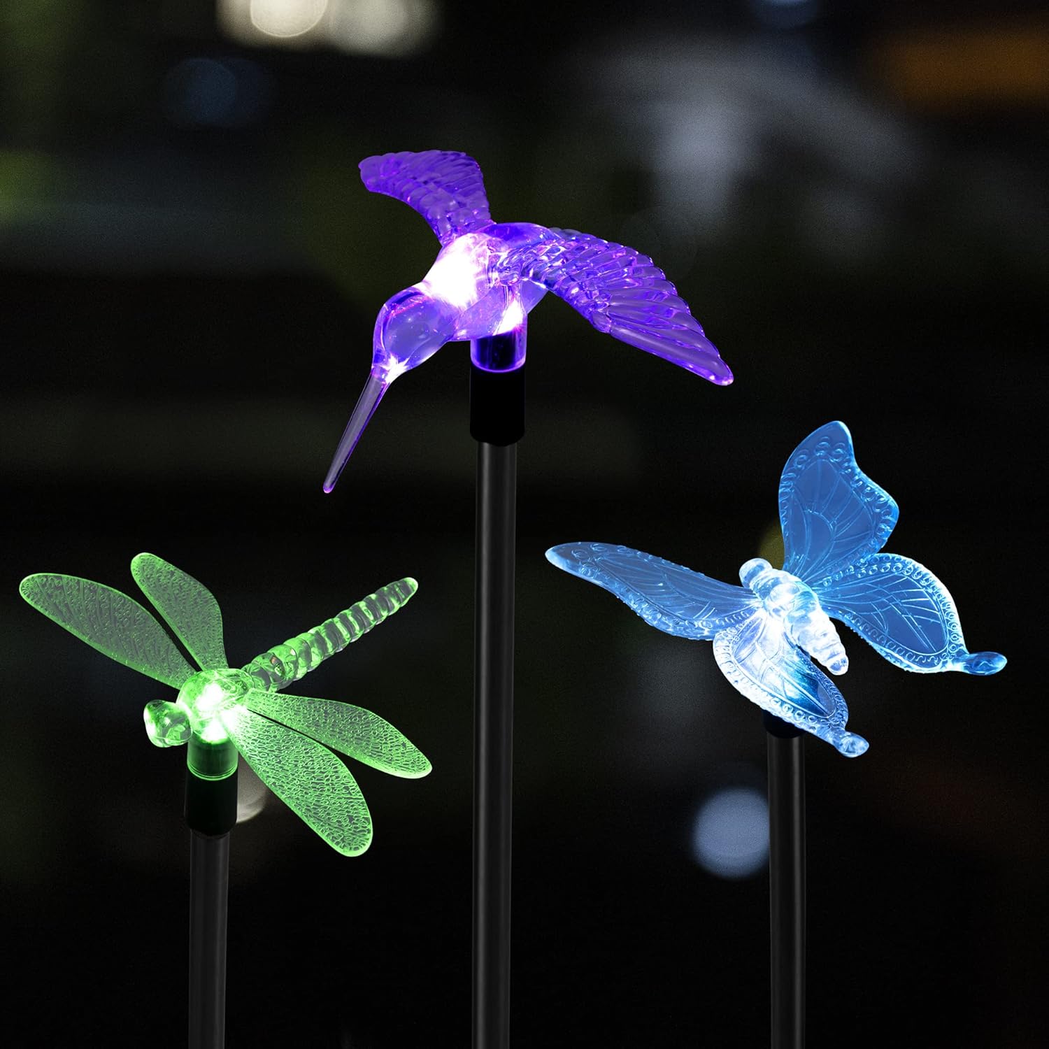 Solar Garden Lights - 3 Pack Multi-Color Changing LED Butterfly Lights for Garden, Patio, Lawn Decoration Main image