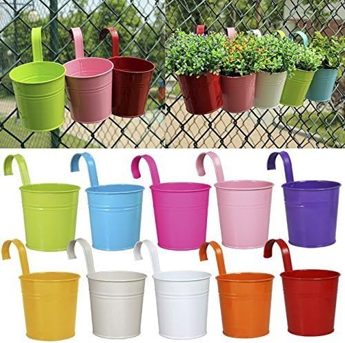 OGIMA 10 x Metal Iron Flower Pot Vase Hanging Balcony Garden Planter Home Decor Main image