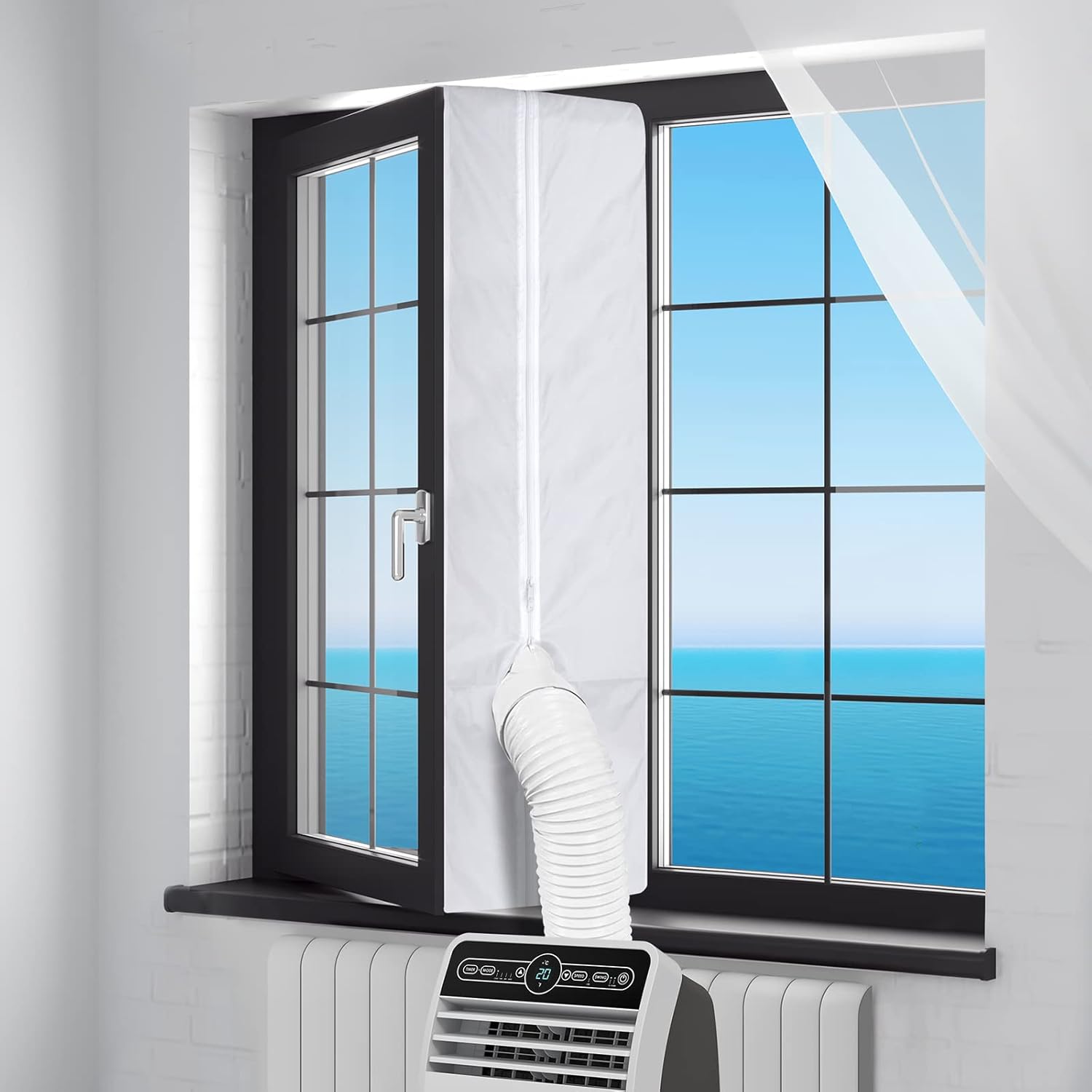 Air Conditioner Window Seal, 400cm/158Inch Portable Universal Kit with Zip, Anti-Mosquito Seal Unit for Mobile Conditioner, Tumble Dryer, #3 4m White, #2 Regular